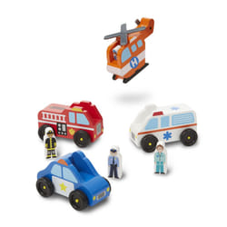 Melissa & Doug Emergency Vehicle Wooden Play Set With 4 Vehicles  4 Play Figures