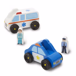 Melissa & Doug Emergency Vehicle Wooden Play Set With 4 Vehicles  4 Play Figures