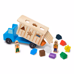 Melissa & Doug Shape-Sorting Wooden Dump Truck Toy With 9 Colorful Shapes and 2 Play Figures Wooden Vehicle Toys Shape Sorte ...