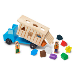 Melissa & Doug Shape-Sorting Wooden Dump Truck Toy With 9 Colorful Shapes and 2 Play Figures Wooden Vehicle Toys  Shape Sorter Toys For Toddlers Ages