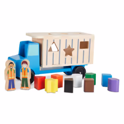 Melissa & Doug Shape-Sorting Wooden Dump Truck Toy With 9 Colorful Shapes and 2 Play Figures Wooden Vehicle Toys  Shape Sorter Toys For Toddlers Ages