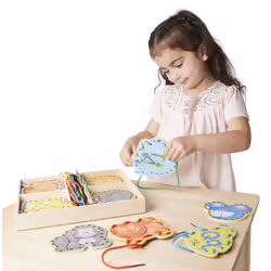 Melissa & Doug Alphabet Wooden Lacing Cards With Double-Sided Panels and Matching Laces - Lacing Toys For Toddlers  Fine Motor Skills Threading Cards
