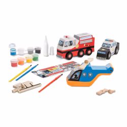 Melissa & Doug Created by Me! Rescue Vehicles Wooden Craft Kit - Decorate-Your-Own Police Car Fire Truck Helicopter