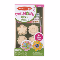 Melissa & Doug Created by Me! Flower Wooden Magnets Craft Kit (4 Designs  4 Paints  Stickers  Glitter Glue)