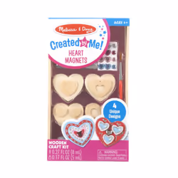 Melissa & Doug Created by Me! Wooden Heart Magnets Craft Kit (4 Designs 4 Paints Stickers Glitter Glue) 8.75 x 5