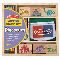 Melissa & Doug Dinosaur Stamp Set, Wooden Storage Box, Crafts - Ages 4 Years +