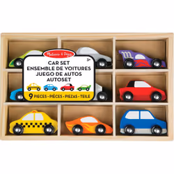 Melissa & Doug Wooden Cars Vehicle Set in Wooden Tray (9 Vehicle Toys)
