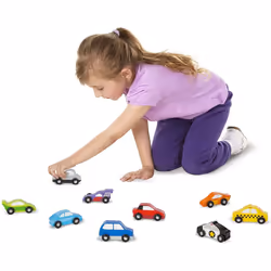 Melissa & Doug Wooden Cars Vehicle Set in Wooden Tray (9 Vehicle Toys)