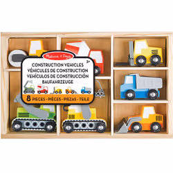 Melissa & Doug 13180 Wooden Construction Site Vehicles With Wooden Storage Tray (8 pcs)