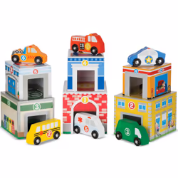 Melissa & Doug Nesting and Sorting Blocks â 6 Buildings, 6 Wooden Vehicles