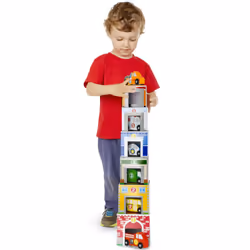 Melissa & Doug Nesting and Sorting Blocks â 6 Buildings, 6 Wooden Vehicles