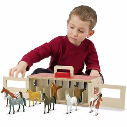 Melissa & Doug Take-Along Show-Horse Stable Play Set With Wooden Stable Box and 8 Toy Horses