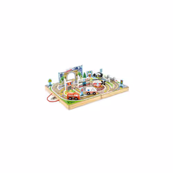 Melissa & Doug 18-Piece Wooden Take-Along Tabletop Town 4 Rescue Vehicles Play Pieces Bridge
