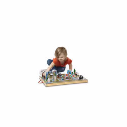 Melissa & Doug 18-Piece Wooden Take-Along Tabletop Town  4 Rescue Vehicles  Play Pieces  Bridge