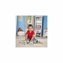 Melissa & Doug 18-Piece Wooden Take-Along Tabletop Town  4 Rescue Vehicles  Play Pieces  Bridge