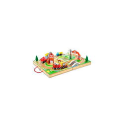 Melissa & Doug 17-Piece Wooden Take-Along Tabletop Farm  4 Farm Vehicles  Play Pieces  Barn  Grain House