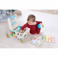 Melissa & Doug Wooden Shape Sorting Grocery Cart Push Toy and Puzzles