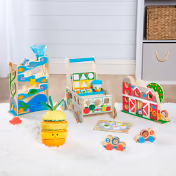 Melissa & Doug Wooden Shape Sorting Grocery Cart Push Toy and Puzzles