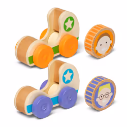 Melissa & Doug GO Tots Wooden Star Cars (2 Cars  2 Disks) Stacking Toys for Infants  Hand Push Vehicles  Wooden Car Toys for Toddlers Ages 1+ - FSC-Ce