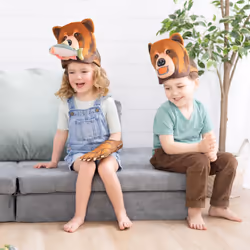 Melissa & Doug Yellowstone National Park Grizzly Bear Games and Pretend Play Set with Plush Bear Heads and Bear Paw Gloves - Kids Animal Act