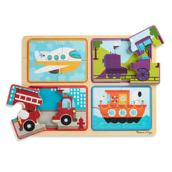 Melissa & Doug Natural Play Wooden Puzzle: Ready  Set  Go (Four 4-Piece Vehicle Puzzles)