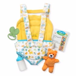 Melissa & Doug Mine to Love Carrier Play Set for Baby Dolls with Toy Bear Bottle Rattle Activity Card 14.25 x 8.25 x 2.5