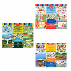 Reusable Sticker Book Bundle - My Town, Vehicles, Animal & Dinosaur Sticker Book | Travel Toys for Toddlers on Plane | Reusab ...