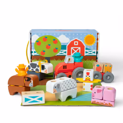 Melissa & Doug Blockables Farm Snap and Play  Mix and Match Connectable Wooden Building Blocks Play Set Toy for Preschool Boy ...