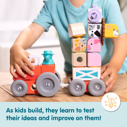 Melissa & Doug Blockables Farm Snap and Play  Mix and Match Connectable Wooden Building Blocks Play Set Toy for Preschool Boys and Girls (56 Pcs)