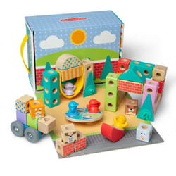 Melissa & Doug Blockables Town Snap and Play  Mix and Match Connectable Wooden Building Blocks Play Set Toy for Preschool Boys and Girls (73 Pcs)
