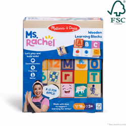 Ms. Rachel Melissa & Doug Letter  Number  and Game Wooden Learning Blocks with Activity Cards for Girls and Boys Toddlers Ages 18 Months+ - FSC-Certif