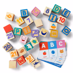 Ms. Rachel Melissa & Doug Letter  Number  and Game Wooden Learning Blocks with Activity Cards for Girls and Boys Toddlers Ages 18 Months+ - FSC-Certif