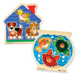 Melissa & Doug Animals Jumbo Knob Wooden Puzzles Set - Fish and Pets - Chunky Wooden Puzzles for Toddlers  Animal Puzzles For Kids Ages 1+