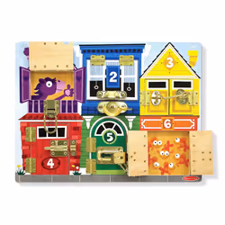 Melissa & Doug Wooden Latches Board Sensory Activity Toy For Kids  Doors And Locks Toy  Wooden Busy Board  Toddler Toys For Ages 3+