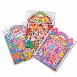 Melissa & Doug Reusable Puffy Sticker Play Set 3 Pack: On The Farm Princess and Mermaid