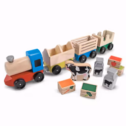 Melissa & Doug Wooden Farm Train Set - Classic Wooden Toy (3 linking cars)