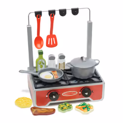 Melissa & Doug 19-Piece Deluxe Wooden Cooktop Set with Wooden Play Food  Durable Pot and Pan