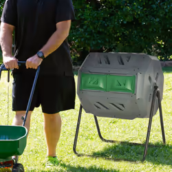Outsunny 160L Outdoor Tumbling Compost Bin with Dual Chamber, Grey