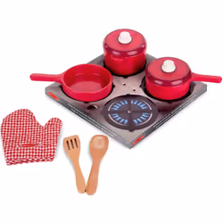 Melissa & Doug Wooden Play Kitchen Accessory Set Pot and Pans
