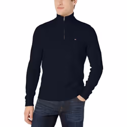 Tommy Hilfiger mens 1/4 Zip Mockneck Sweatshirt Tommy Captain Large