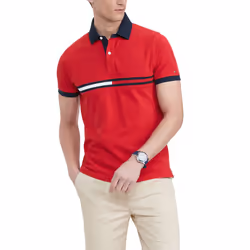 Tommy Hilfiger mens Short Sleeve Cotton Pique Flag in Custom Fit Polo