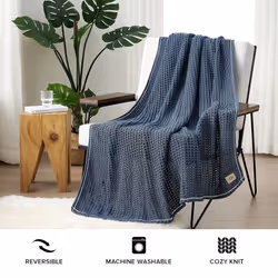 UGG 38814 Luna Soft Washed Antistatic Cotton Lightweight Reversible Chunky Knit Decorative Knit Blankets Washable Perfect Throw Blanket for Outdoor In