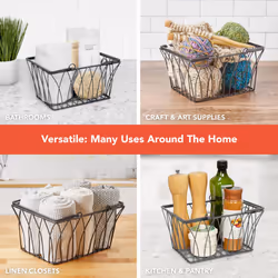 Spectrum Diversified Twist Handles Modern Farmhouse D?cor  Farmers Market-Style Wire Kitchen Organization  Small Storage Basket  Black