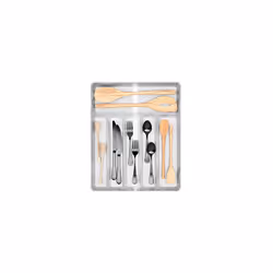 Hexa Expandable Divided Drawer Organizer Tray Modern Kitchen Cutlery, Utensil, Silverware Holder, Cabinet Storage, 13 x 16, Clear Frost/Stone Gray