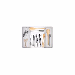 Hexa Expandable Divided Drawer Organizer Tray Modern Kitchen Cutlery, Utensil, Silverware Holder, Cabinet Storage, 13 x 16, Clear Frost/Stone Gray