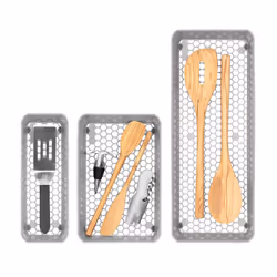 Spectrum Diversified Hexa Drawer Organizer Tray Modern Kitchen Cutlery  Utensil  Silverware Holder  Cabinet Storage  Set of 3  S