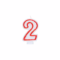 Unique Party 360-2 Birthday Candle Number 2-5.44" Border | 1 Pc, Red/White, 5.44"