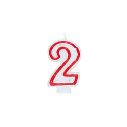 Unique Party 360-2 Birthday Candle Number 2-5.44" Border | 1 Pc, Red/White, 5.44"