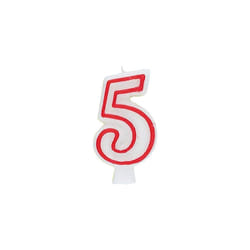 Unique Party 360-5 Birthday Candle Number 5-5.44" Border | 1 Pc, Red/White