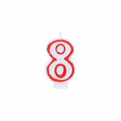 Unique Party 360-8 Birthday Candle Number 8-5.44" Border | 1 Pc, Red/White, 28 x 28 cm